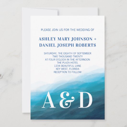 Ozeanwellen, Hochzeitseinladung, Türkis Einladung (Vorderseite)