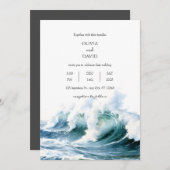 Ozeanwellen im Hintergrund Hochzeit am Strand Einladung (Vorne/Hinten)