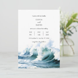 Ozeanwellen im Hintergrund Hochzeit am Strand Einladung