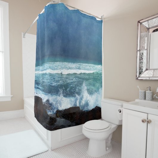 Ozeanwellen in Hawaii - Aquamarine blaue Marine vo Duschvorhang (Beispiel)