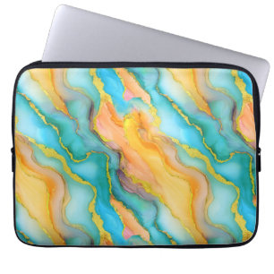 Ozeanwellen in Türkis und Gelb-Orange-Muster Laptopschutzhülle