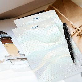Ozeanwellen Linienschreibpapier mit Monogramm Briefpapier
