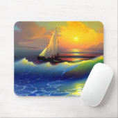 Ozeanwellen, Segelboote und Sonnenuntergänge Mousepad (Mit Mouse)