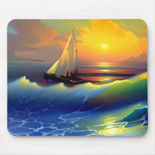 Ozeanwellen, Segelboote und Sonnenuntergänge Mousepad (Vorne)
