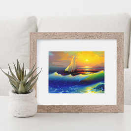 Ozeanwellen, Segelboote und Sonnenuntergänge Poster