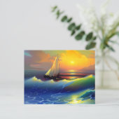 Ozeanwellen, Segelboote und Sonnenuntergänge Postkarte (Stehend Vorderseite)