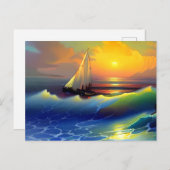 Ozeanwellen, Segelboote und Sonnenuntergänge Postkarte (Vorne/Hinten)