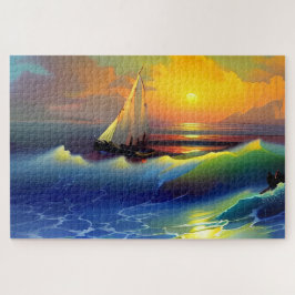 Ozeanwellen, Segelboote und Sonnenuntergänge Puzzle