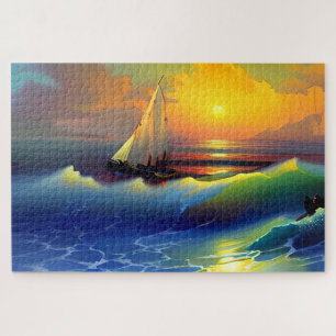 Ozeanwellen, Segelboote und Sonnenuntergänge Puzzle
