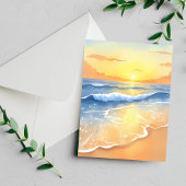 Ozeanwellen Sonnenuntergang | Strand Aquarell Postkarte