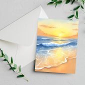 Ozeanwellen Sonnenuntergang | Strand Aquarell Postkarte