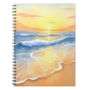 Ozeanwellen Sonnenuntergang   Strand Wasserfarbe Notizblock