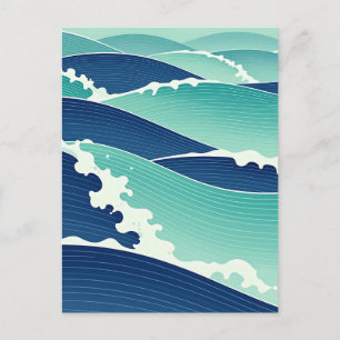 Ozeanwellen Türkisblaue Japanische Art Postkarte