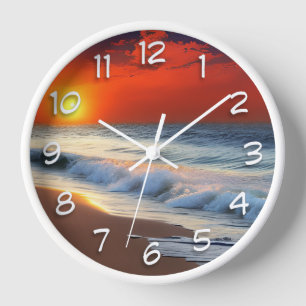 Ozeanwellen und Sonnenuntergang auf Sanddusche Uhr