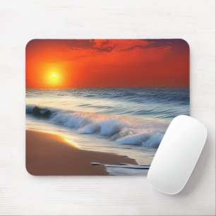 Ozeanwellen und Sonnenuntergang auf Sandigem Stran Mousepad