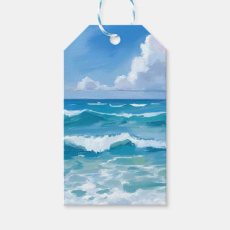 Ozeanwellen Wasserfarbe Strand Küstenhochzeit Geschenkanhänger
