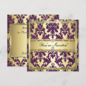 P1 Elegantes Gold Lila Damask Einladendes Template Einladung (Vorne/Hinten)