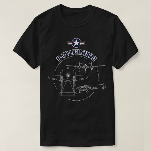 P38 Blitzgerät USAF Warbird Flugzeug WW2 Flugzeugg T-Shirt (Design vorne)