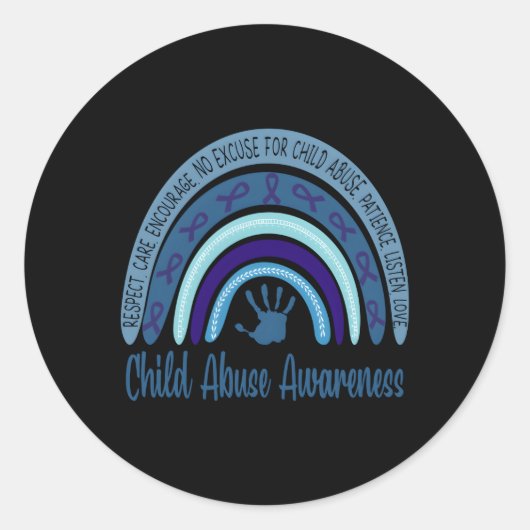 P4Zl Rainbow Blue Ribbon Kindesmissbrauch Bewussts Runder Aufkleber (Vorderseite)