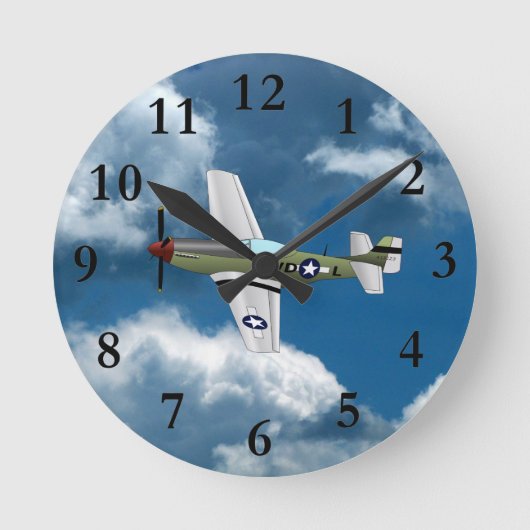 P51 Mustang Airplane Clock Runde Wanduhr (Vorderseite)