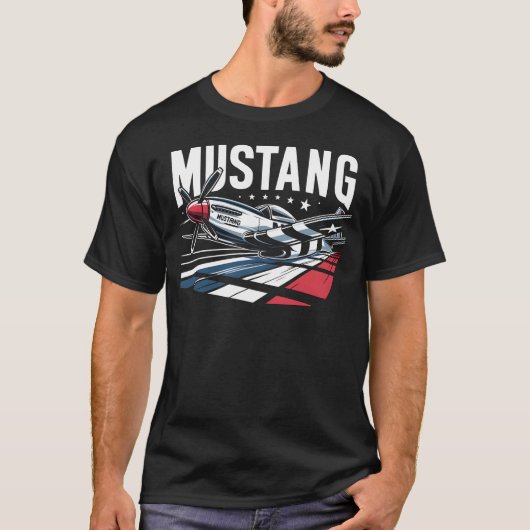 P51 Mustang - Rot, Weiß und Blau T-Shirt (Vorderseite)