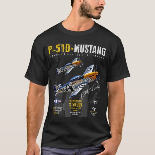 P51 Mustang WW2 Kämpfer Flugzeug T-Shirt (Vorderseite)