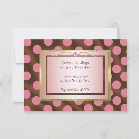 P6 Pink Brown Silk Polka Dot Save the Date Karte (Vorderseite)