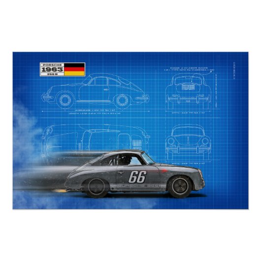 P 356 Blueprint Poster (Vorderseite)