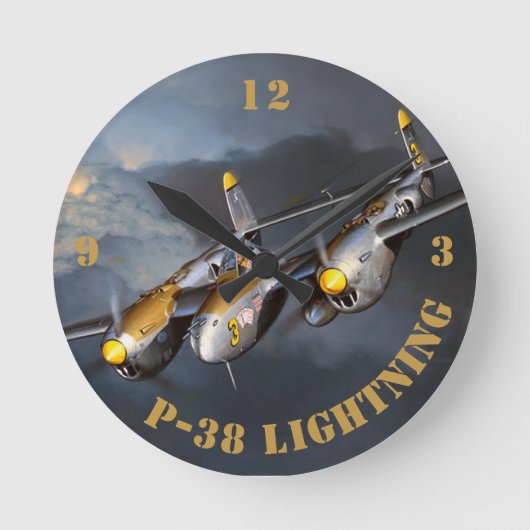 P-38 Blitze Runde Wanduhr (Vorderseite)