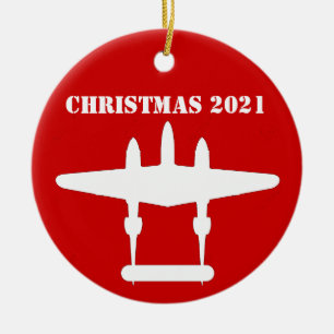 P-38 Blitze Weihnachten 202 Rote und Weiße Keramik Ornament
