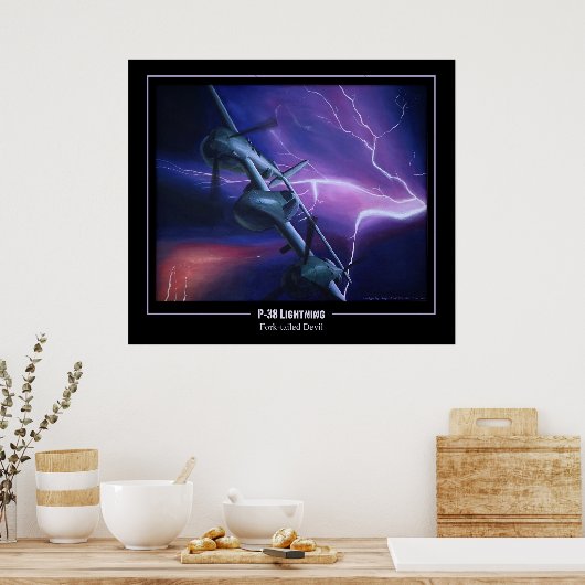 P-38-Blitzengesteinte Teufelsbärenposter Poster (Küche)