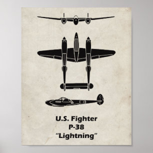 P-38 Blitzlicht-WWII-Flugzeugplakat Poster