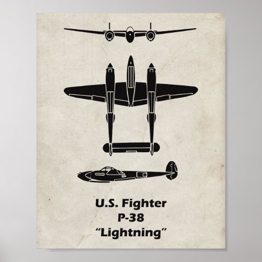 P-38 Lightning WWII-Flugzeugposter Poster (Vorne)