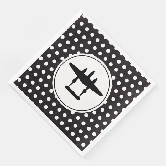 P-38 Silhouette im Kreis auf Polka Dot Hintergrund Serviette (Ecke)