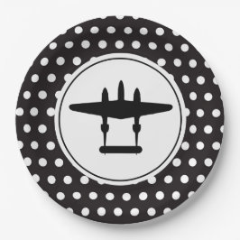 P-38-Silhouette zum Hintergrund der Polka-Dots Pappteller