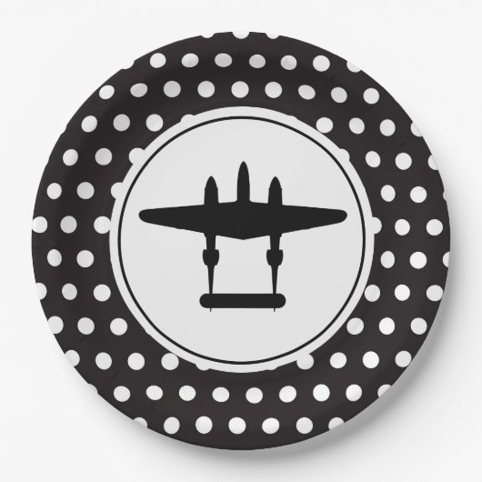 P-38-Silhouette zum Hintergrund der Polka-Dots Pappteller (Vorderseite)