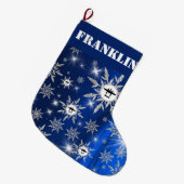 P-38 Silouette auf blauem Hintergrund & Schneefloc Großer Weihnachtsstrumpf (Vorderansicht (hängend))