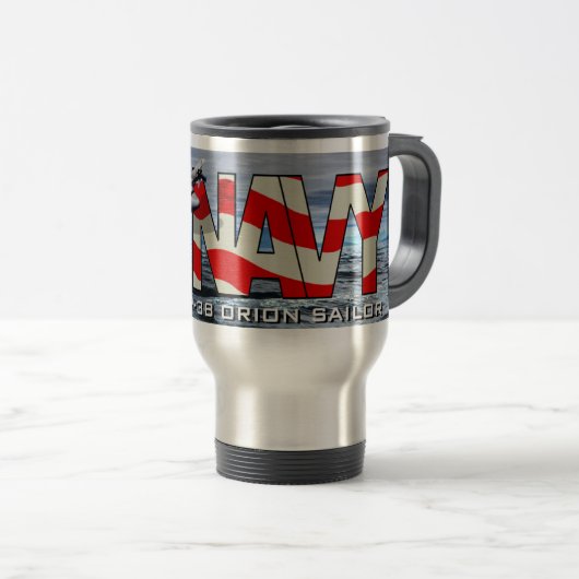 P-3B Orion Travel Mug in gebürstetem Silber Reisebecher (VorderseiteRechts)