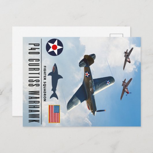 P-40 CURTISS WARHAWK FIGHTER SQUADRON POSTKARTE (Vorne/Hinten)