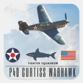 P-40 CURTISS WARHAWK FIGHTER SQUADRON QUADRATISCHER AUFKLEBER (Vorderseite)