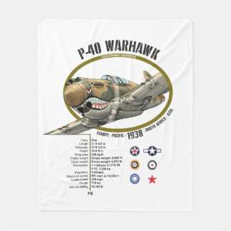 P-40 WARHAWK CURTIS FLYING TIGERS PLANE FLEECEDECKE