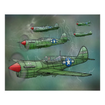 P-40 Warhawks fliegen in einem Sturmposter