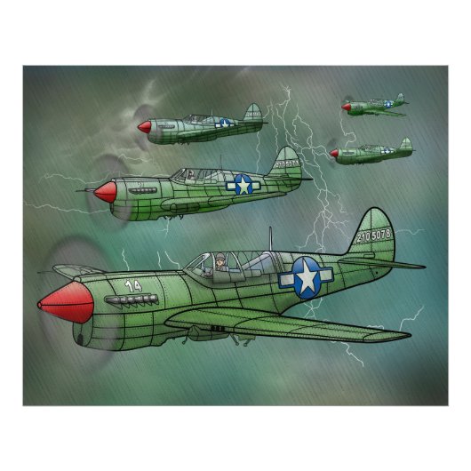 P-40 Warhawks fliegen in einem Sturmposter Fotodruck (Vorne)