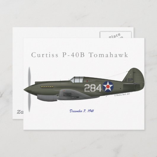 P-40B Verteidigung von Pearl Harbor Postkarte (Vorne/Hinten)