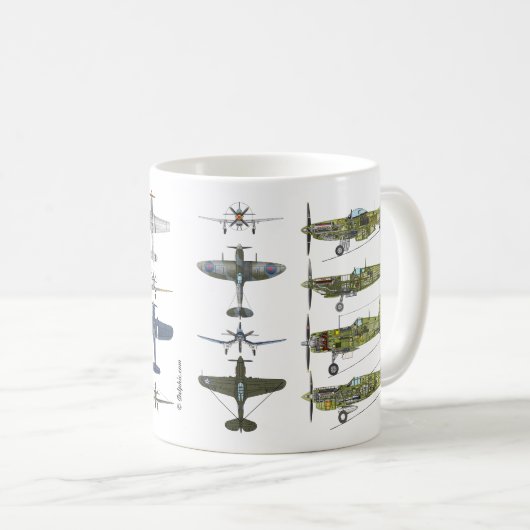 P-51 Mustang, F4U Seeräuber, Spitfire, P-40 Kaffeetasse (VorderseiteRechts)
