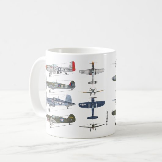 P-51 Mustang, F4U Seeräuber, Spitfire, P-40 Kaffeetasse (Vorderseite Links)