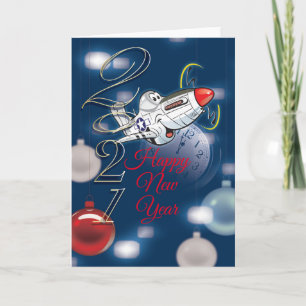 P-51 Mustang, Happy New Year Card, bearbeitbarer T Feiertagskarte