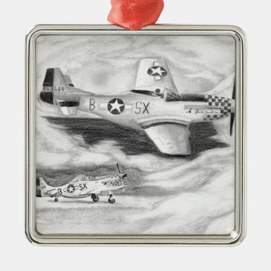 (P-51) Mustang Silbernes Ornament (Vorne)