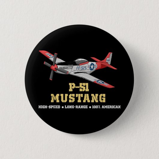 P-51 Mustang Weltkrieg II Kampfbomber Button (Vorderseite)