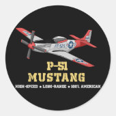 P-51 Mustang Weltkrieg II Kampfbomber Runder Aufkleber (Vorderseite)